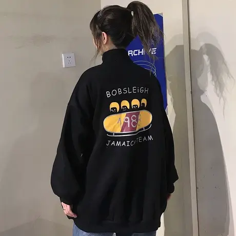 chic港味卫衣女秋冬加绒加厚宽松韩版潮ins原宿bf慵懒风上衣外套商品大图