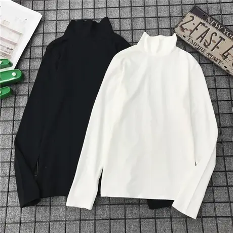 加绒打底衫女长袖高领条纹t恤内搭白色体恤秋冬装2023新款上衣服图片