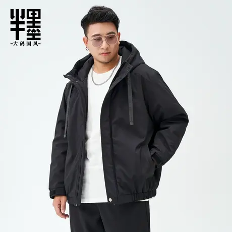 半墨大码男装短款棉服连帽冬季新款三防保暖胖子男士棉衣外套宽松商品大图