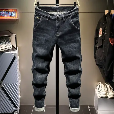 黑色品质牛仔裤男士直筒宽松长裤子韩版潮流2021新款春秋季休闲裤商品大图