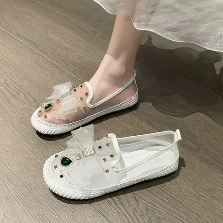 平底包头半拖鞋女夏外穿2023ins潮网纱镂空凉拖孕妇一脚蹬懒人鞋商品大图