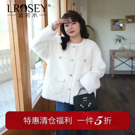 蓝若水大码小香风仿羊羔毛外套保暖加厚胖MM冬装短款大衣商品大图