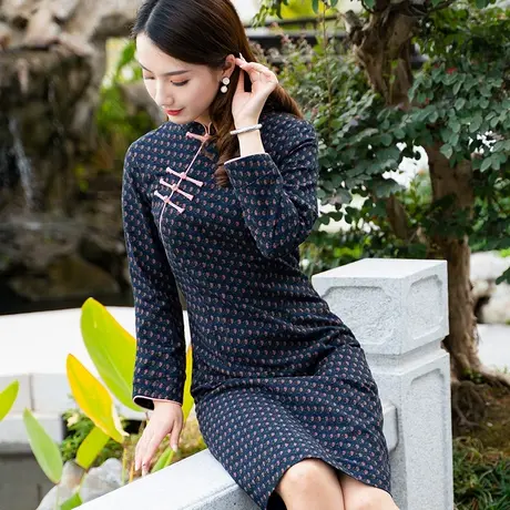 筠雅改良旗袍连衣裙民国风素色搭配大人古典简约民国流行传统服装商品大图