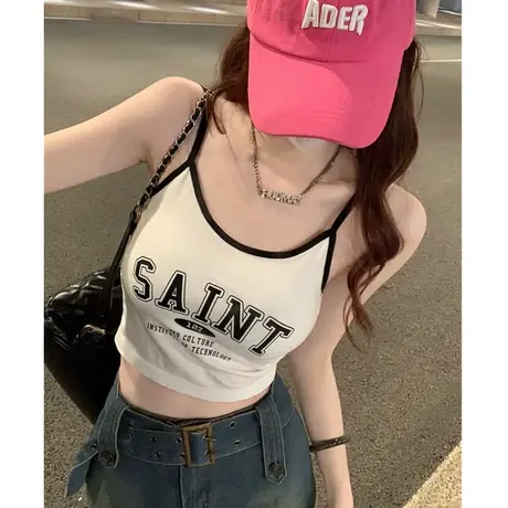 白色小吊带背心女外穿夏内搭带胸垫美背内衣文胸一体短款抹胸上衣商品大图