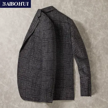 秋季新款修身商务西服外套男士韩版时尚帅气潮流格子小西装男上衣商品大图