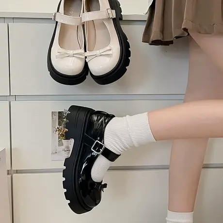玛丽珍鞋女2024年新款春秋季浅口jk配裙子粗跟单鞋厚底防滑小皮鞋商品大图