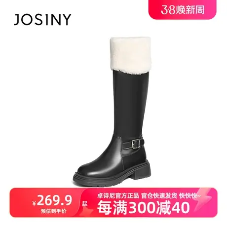 卓诗尼2023秋冬季新款复古圆头方跟骑士靴女靴休闲百搭显瘦长筒靴图片