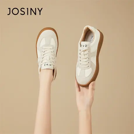 Josiny/卓诗尼真皮德训鞋女2024新款春季超火厚底百搭运动休闲鞋商品大图