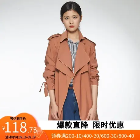 艾格2023春季女装百搭系带纯色中长款风衣外套Z540商品大图
