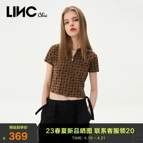 LINC金羽杰2023夏秋季新款截短拉链polo领紧致T恤女S232FK247Y商品大图