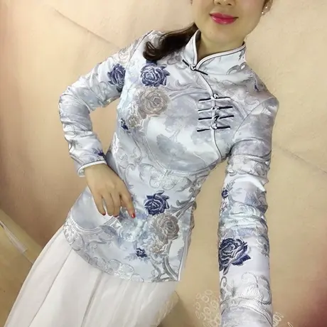 秋冬中国风保暖夹棉修身显瘦旗袍上衣端庄日常长袖加厚唐装女外套商品大图
