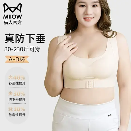 猫人胖妹妹大码内衣200斤收副乳薄款大胸显小防垂加肥背心式文胸图片