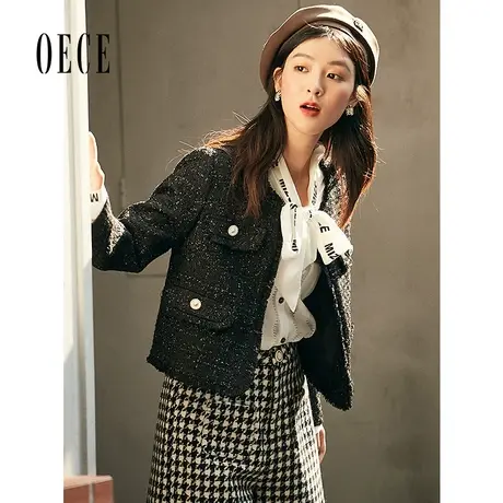 Oece气质小香风外套冬装新款女法式复古甜美短款外套图片
