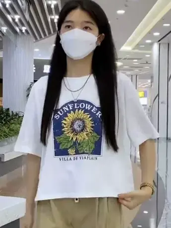 爆款圆领五分短袖印花T恤女短款2023夏季新款韩版宽松百搭上衣潮商品大图