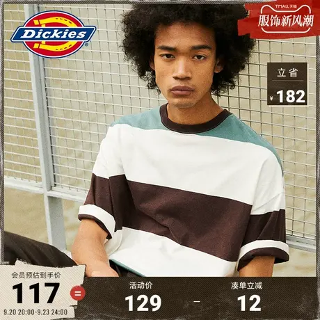 Dickies23新品春夏新款 工装风 色织条纹短袖T恤男女情侣商品大图