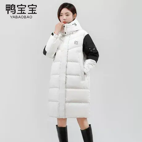 鸭宝宝2023冬季新款女士中长款羽绒服可脱卸帽保暖韩版外套商品大图
