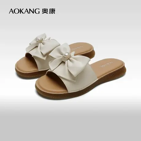【门店发货】奥康女鞋2024夏季新款蝴蝶结一字带凉拖时尚可外穿商品大图