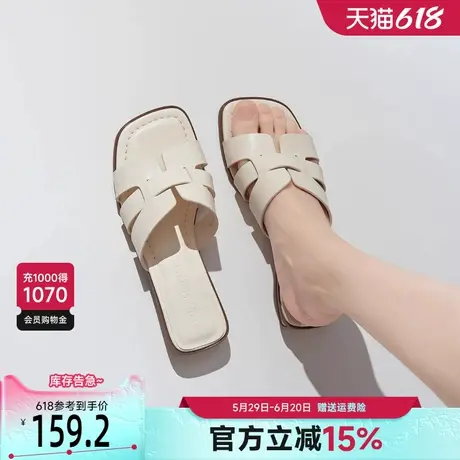 戈美其拖鞋女外穿2025新款夏季低跟假日休闲度假一字凉拖鞋配裙子图片