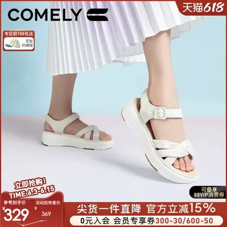 康莉商场同款休闲凉鞋女2025夏季羊皮舒适平底魔术贴休闲外穿图片