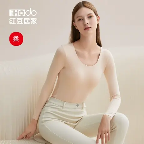 红豆绒女士秋衣无钢圈带胸垫打底衫秋冬保暖免文胸棉毛衫单件上衣商品大图