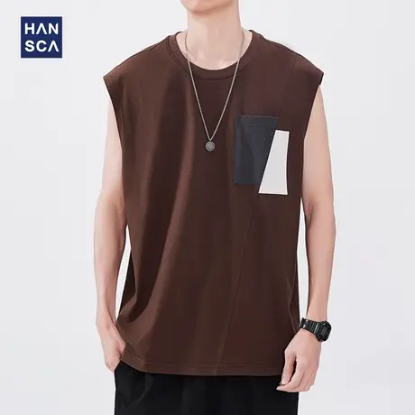 hansca 冰丝无袖背心男夏季薄款跑步运动健身速干透气纯色坎肩T恤商品大图