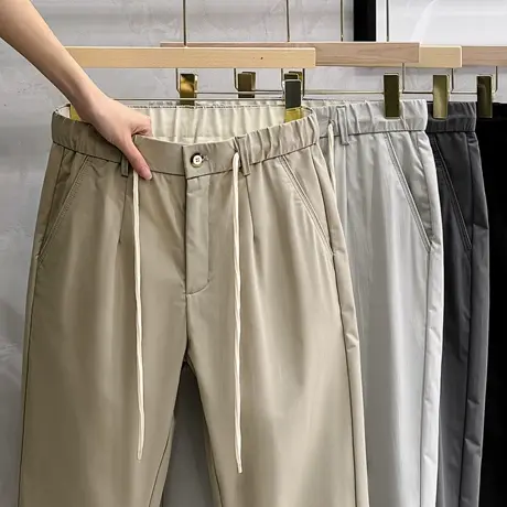 2023夏季款裤子男直筒宽松冰丝男裤子韩版潮流休闲裤男士九分裤商品大图