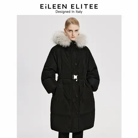 朗姿欧洲EiLEEN ELITEE白鹅绒中长款连帽羽绒服冬季收腰修身外套图片