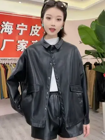 皮衣外套女春秋2023年新款短款韩版宽松休闲百搭时尚PU皮夹克上衣商品大图