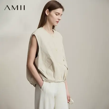 AMII【复古PU皮马甲】2025秋款简约复古风宽松PU皮衣马甲女图片