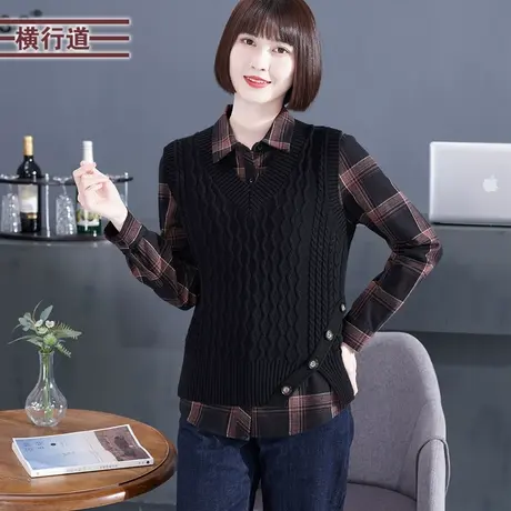 鸡心领麻花下摆开叉套头毛衣马甲2023冬装新款背心休闲宽松上衣女图片