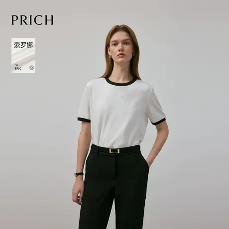 【超能小太阳】【索罗娜】PRICH时尚撞色圆领短袖T恤2025夏季新款图片