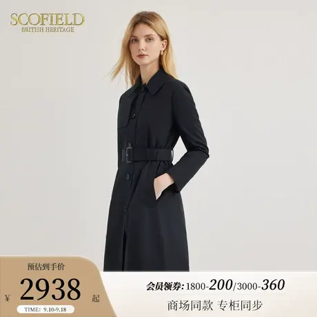 Scofield女装时尚通勤气质黑色中长款收腰风衣外套2023秋冬新款商品大图