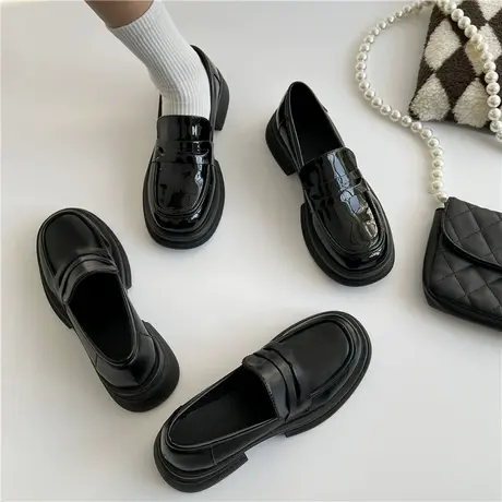 英伦小皮鞋女2023年春秋新款复古黑色工作上班休闲职业大头乐福鞋商品大图