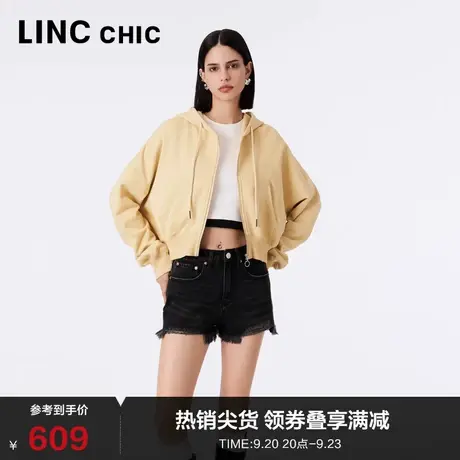 LINCCHIC金羽杰卫衣女2023新款落肩连帽解构感卫衣外套S233HD440Y图片