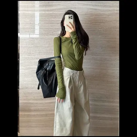 针织内搭打底衫长袖t恤女早秋季穿搭韩系修身高级感chic别致上衣商品大图