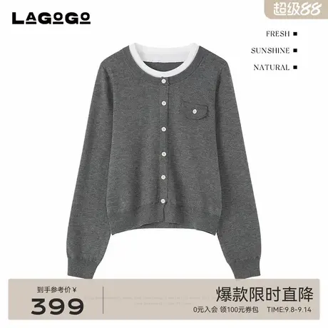 LAGOGO知识分子风撞色针织衫女拉谷谷2025秋季新款毛衫OCMM458C23商品大图