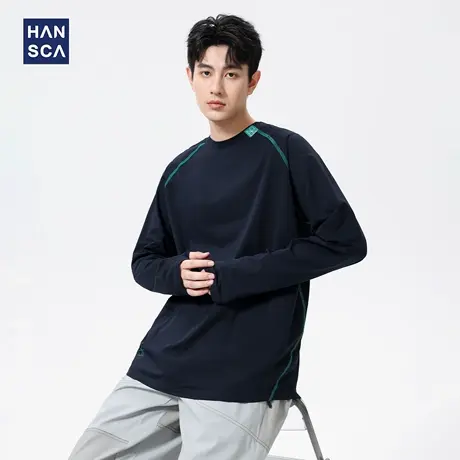 hansca索罗娜宽松长袖t恤男秋季圆领印花美式运动骑行户外打底衫商品大图