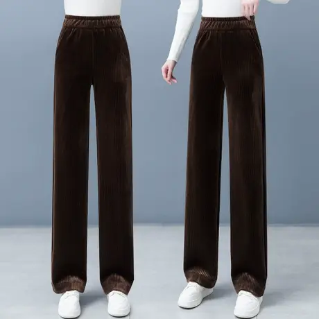 雪尼尔阔腿裤女秋冬新款高腰加厚糯米裤休闲裤子坑条窄版直筒裤图片