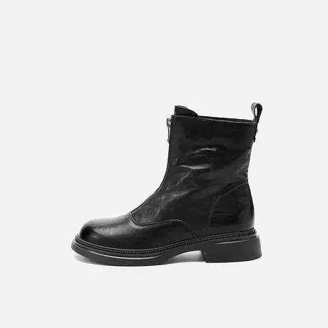 奥莱专供Nine West/玖熙2025年时装靴女前拉链圆头绒里复古风短靴图片