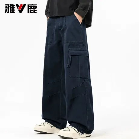 雅鹿宽松阔腿工装裤2026春秋季新款男青年大口袋显高显瘦纯棉长裤商品大图