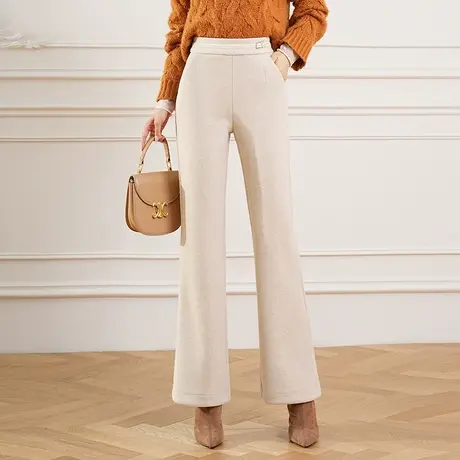 时尚气质毛呢微喇裤高腰显瘦休闲裤女秋冬季2023新款韩版通勤长裤商品大图