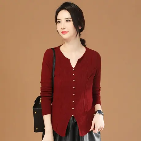 韩潮袭人V领长袖时髦毛衣女2023冬季新款修身显瘦纯色针织衫上衣图片