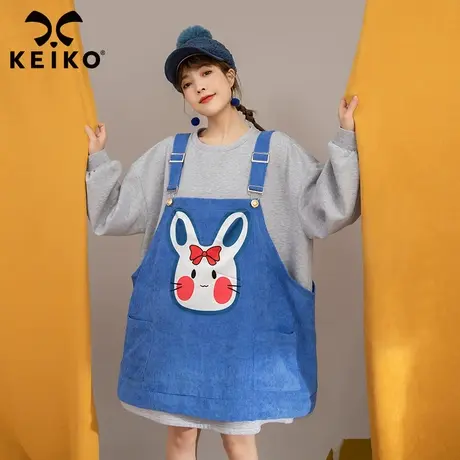 时尚休闲套装女春秋款灰色加绒卫衣+可爱减龄贴花背带裙两件套商品大图