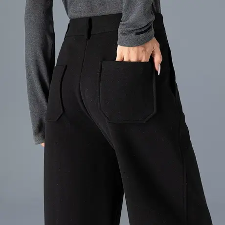 黑色毛呢裤子女秋冬2023新款小个子九分哈伦裤冬季加厚宽松休闲裤图片