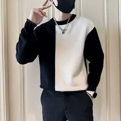 毛衣男秋冬季新款ins撞色休闲高级感轻熟内搭针织衫潮牌打底线衣商品大图