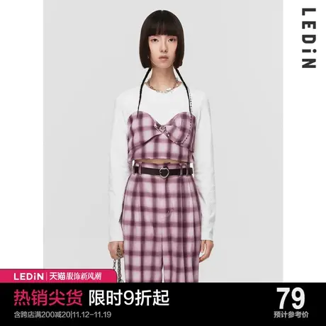 乐町拼接针织上衣休闲秋季新款长袖T恤打底C1CDC1303图片