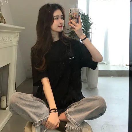 夏季新款小众设计感薄款宽松别致上衣服甜酷白色短袖T恤女装ins潮图片