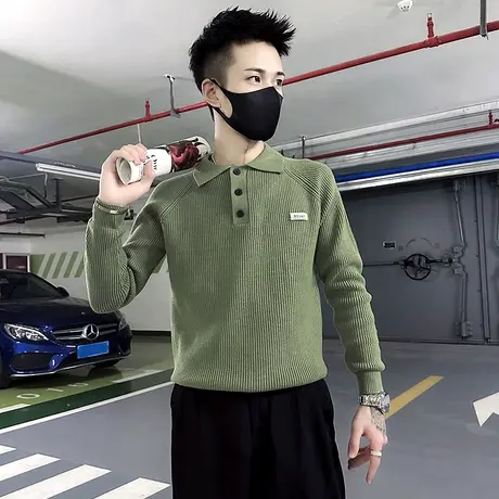 冬季POLO衫毛衣ins潮流韩版冬装打底线衣纯色青年轻熟翻领针织衫商品大图