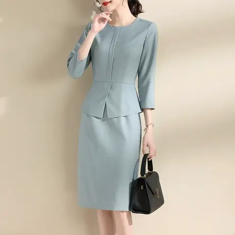 水墨青华冬装新品通勤百搭打底裙气质优雅时尚假两件连衣裙图片