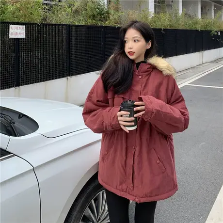 冬季外套女棉袄2021年新款宽松韩版棉衣中长款羊羔毛工装学生棉服图片